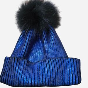 Adrienne Landau Black Beanie with Blue Accents